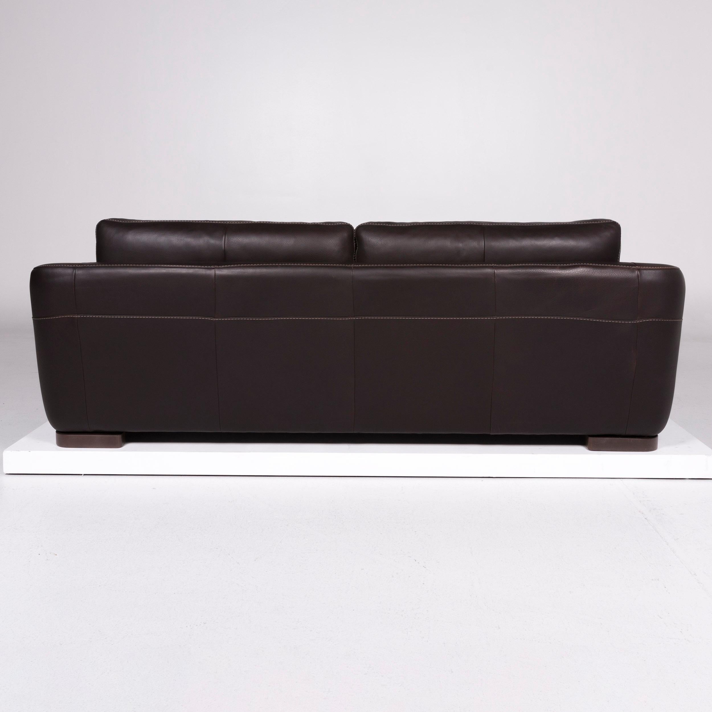 Modern Incanto Leather Sofa Brown Three-Seat For Sale