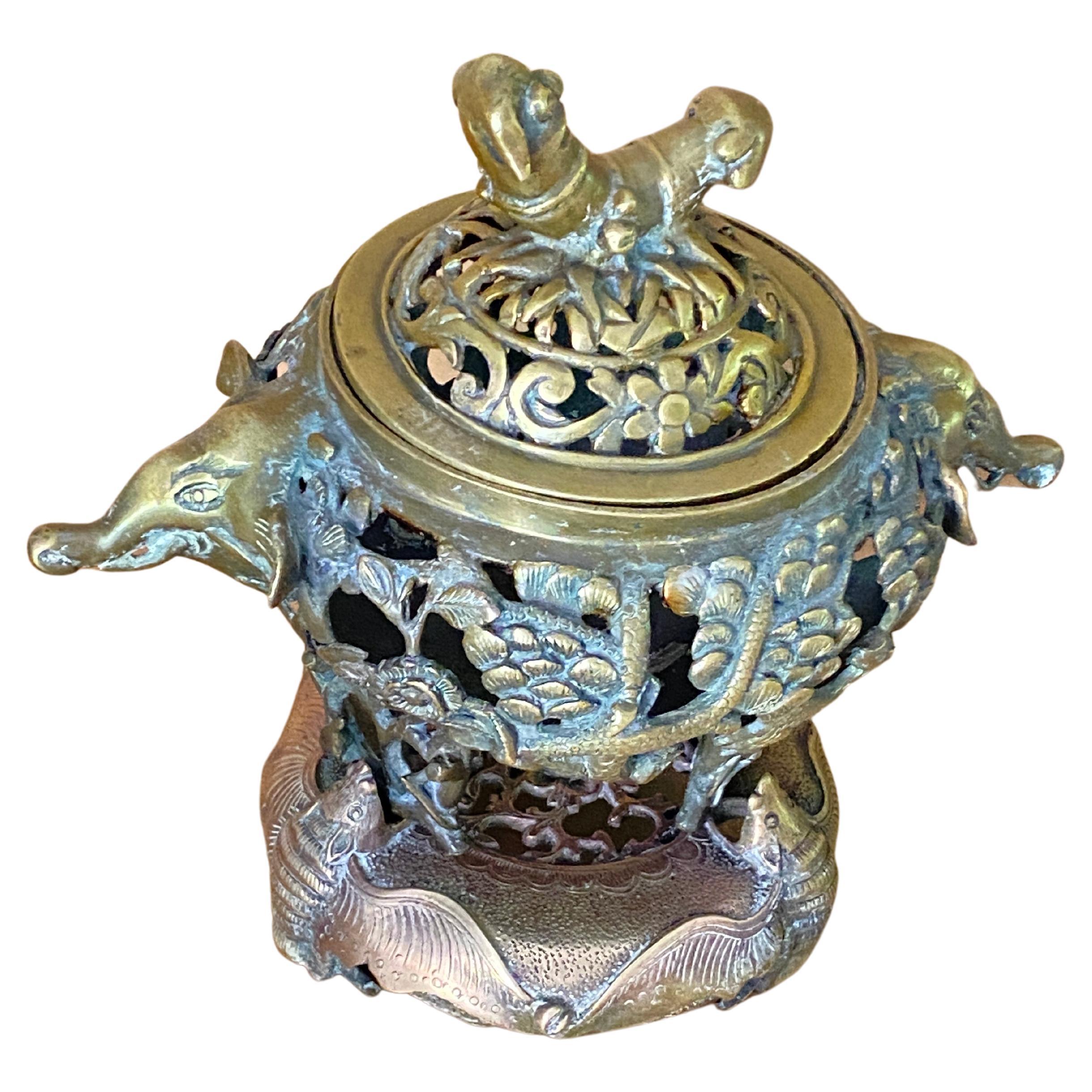 Incense Burner, Bronze Chinese, 20th Century, Gold Color For Sale