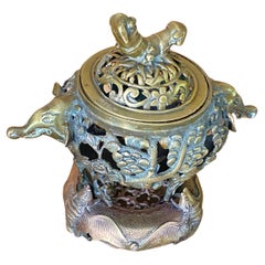 Vintage Incense Burner, Bronze Chinese, 20th Century, Gold Color