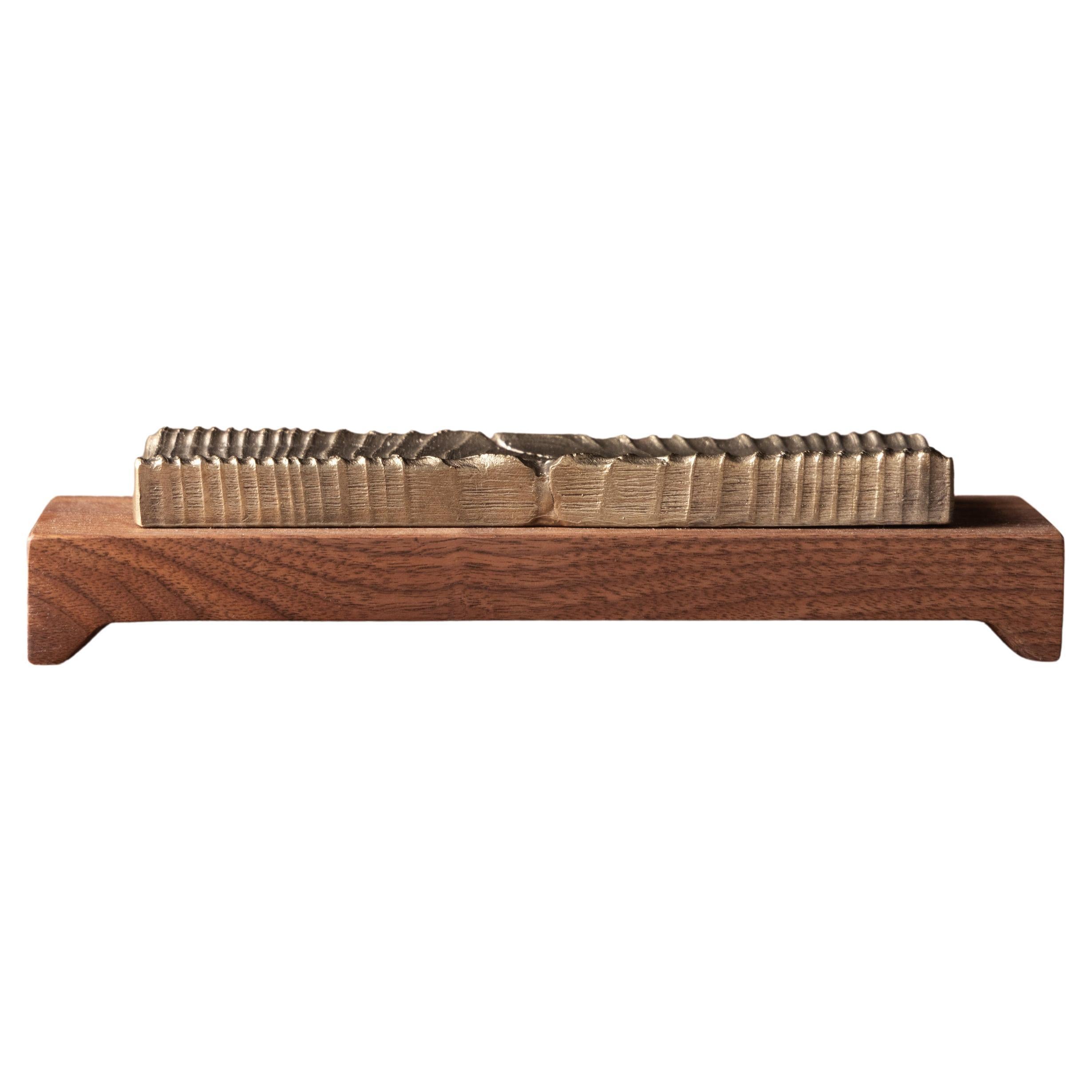 Incense Holder Modern Walnut Wood and Bronze Casting with Bright Finish