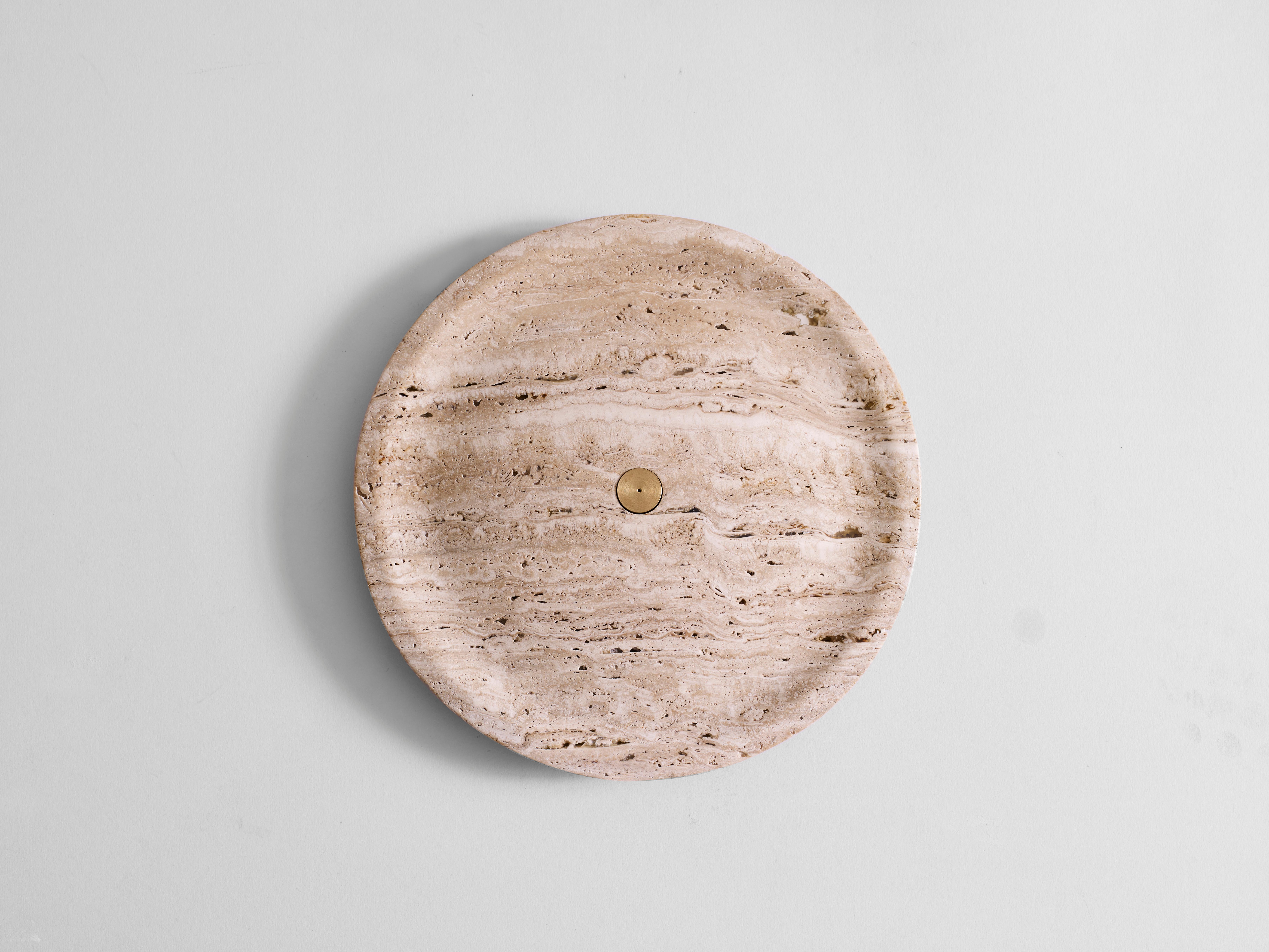 Modern Incense Plate, Travertine Sculpted Marble by Henry Wilson