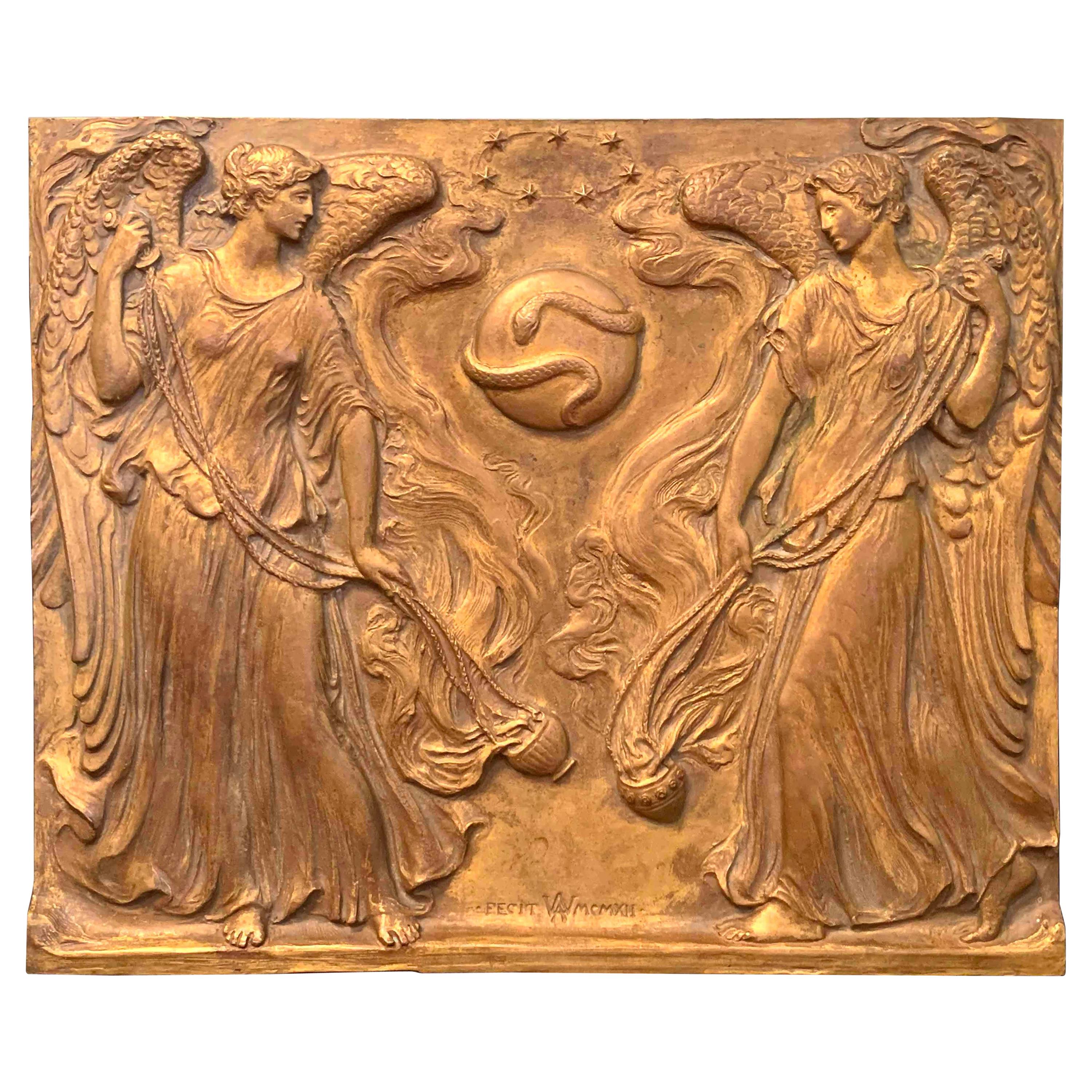 "Incense Rising to Heaven, " Bronze Panel with Angels by Supreme Court Sculptor