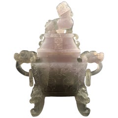 Chinese incense burner with a rose quartz lid—early 20th century. China