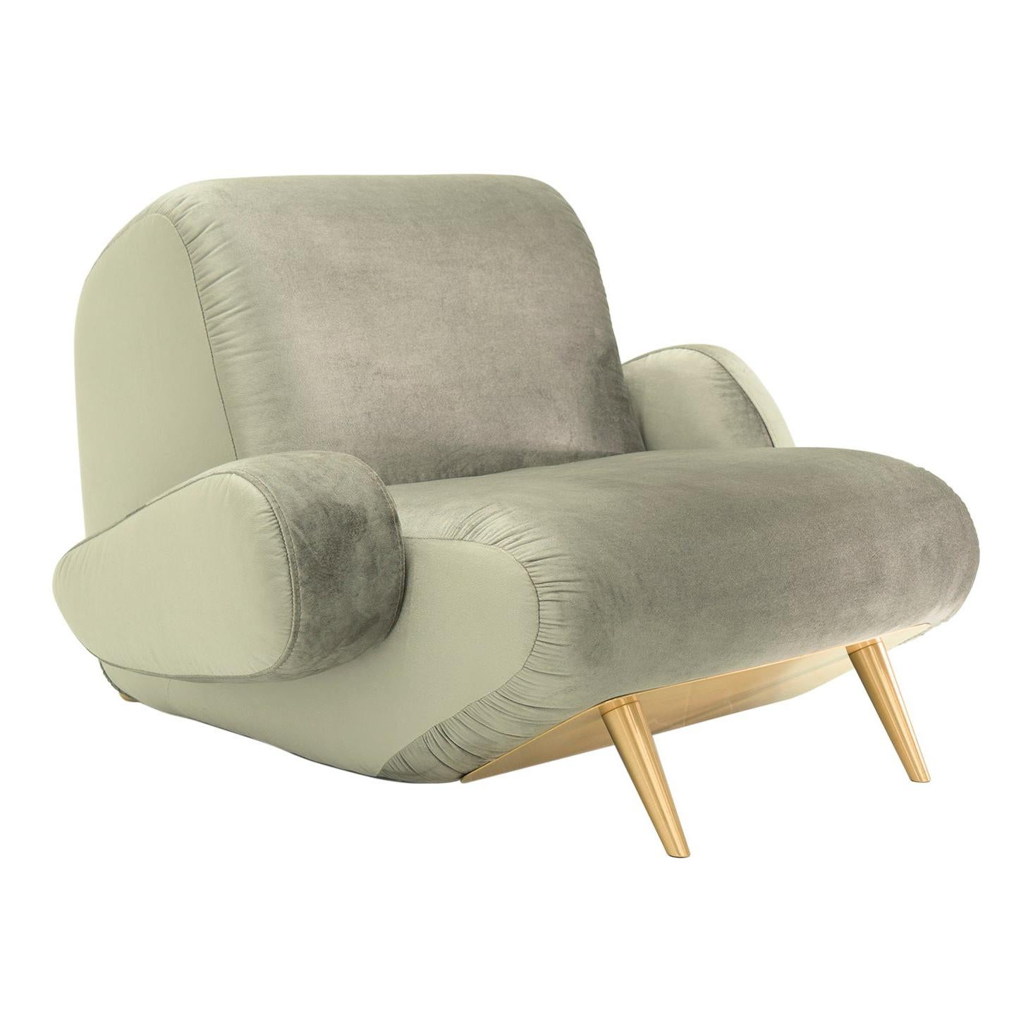 Inception Armchair, 21st Century Large Velvet and Brass Contemporary Armchair For Sale