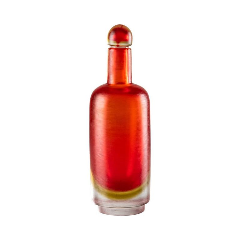 Incise Glass Bottle in Cornelian Orange by Venini For Sale at 1stDibs