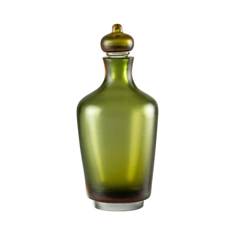 Incise Glass Bottle in Grass Green by Venini For Sale