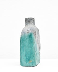 Incised aqua and grey ceramic vase by Marcello Fantoni