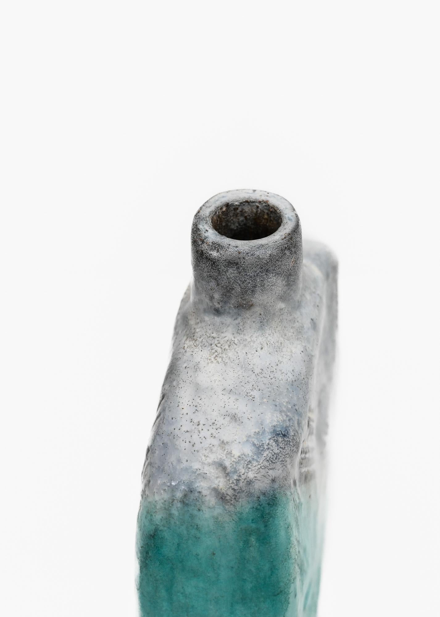 Mid-Century Modern Incised aqua and grey ceramic vase by Marcello Fantoni For Sale