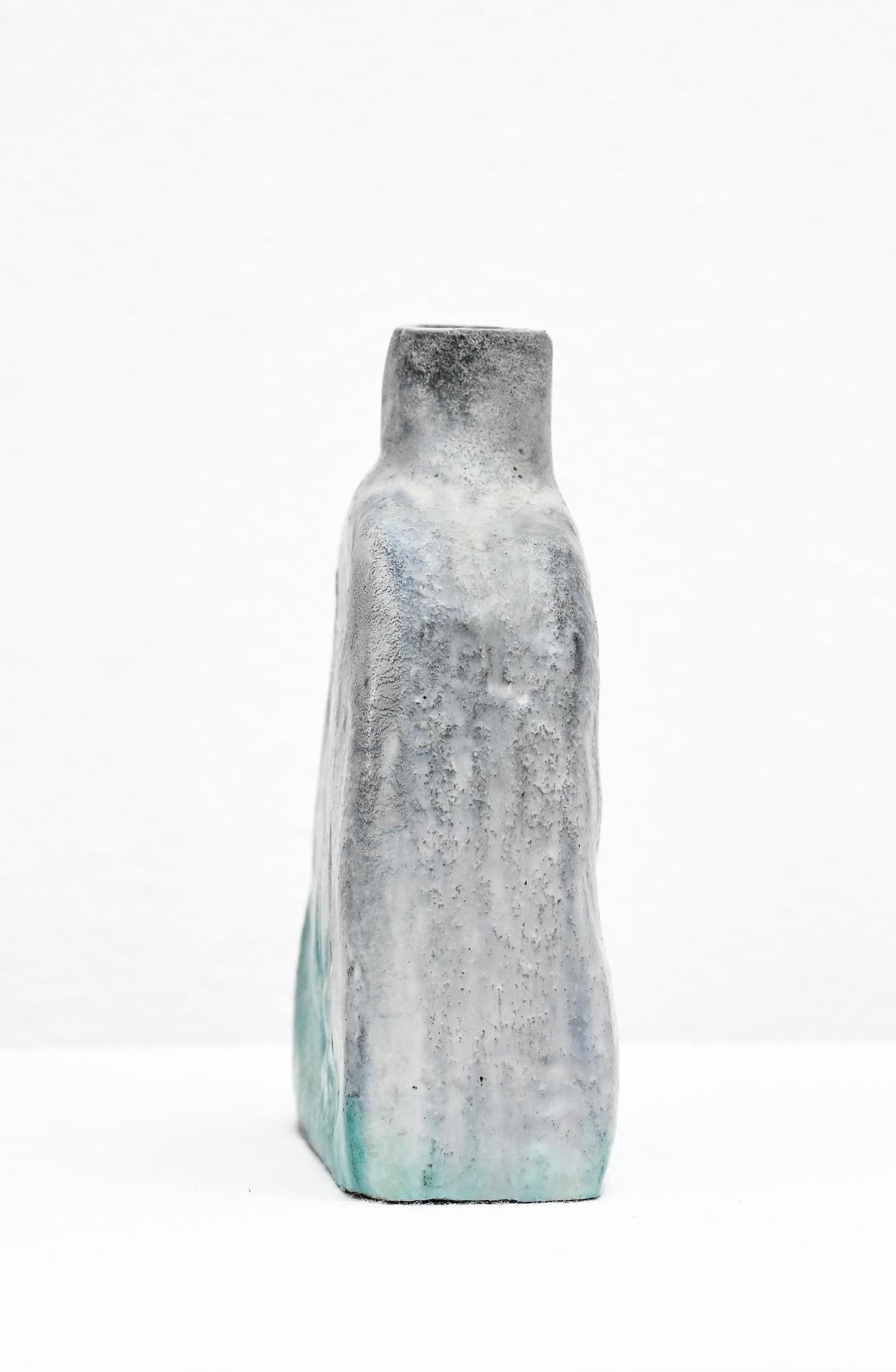 Incised aqua and grey ceramic vase by Marcello Fantoni For Sale 2