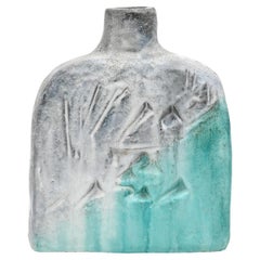 Keramikvase aus eingeschnittenem Aqua und Grau von Marcello Fantoni