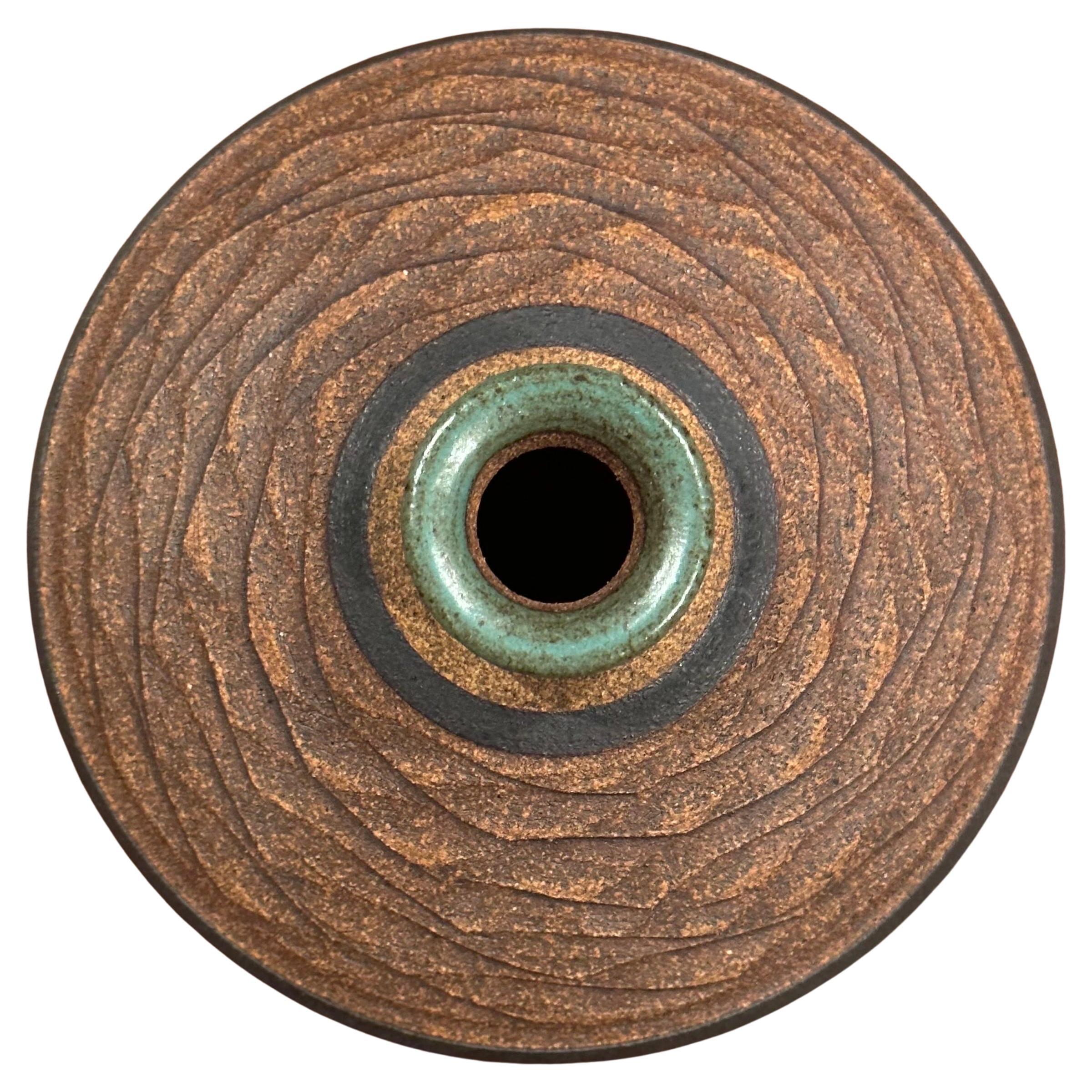 American Incised California Studio Pottery Stoneware Weed Pot / Vase by Steve Dominguez