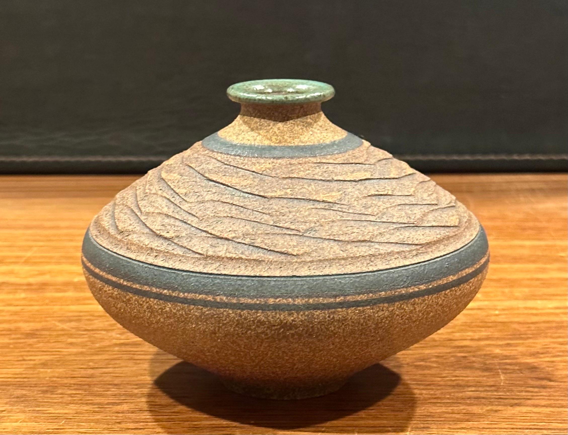 20th Century Incised California Studio Pottery Stoneware Weed Pot / Vase by Steve Dominguez