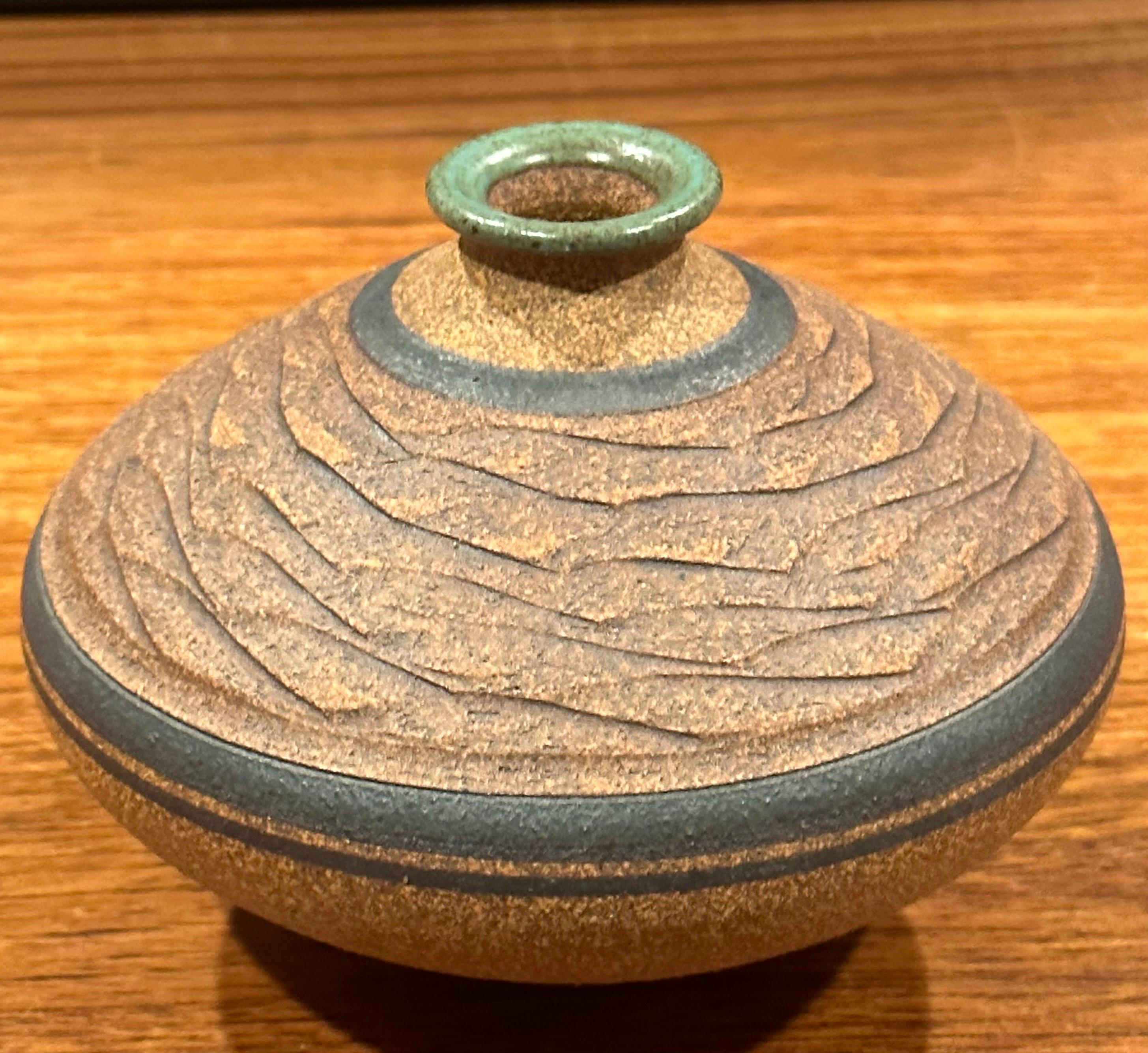 Incised California Studio Pottery Stoneware Weed Pot / Vase by Steve Dominguez 2