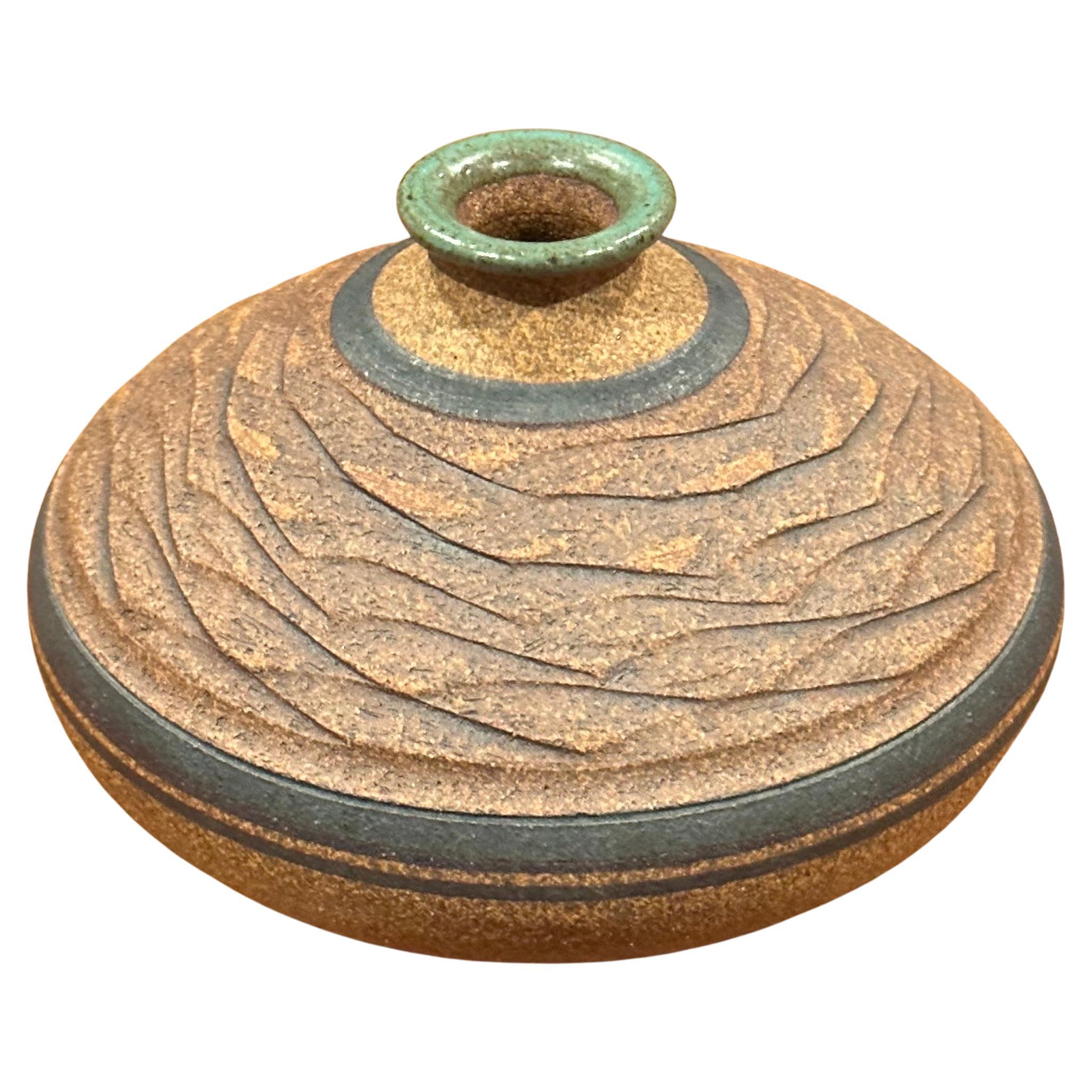 Incised California Studio Pottery Stoneware Weed Pot / Vase by Steve Dominguez