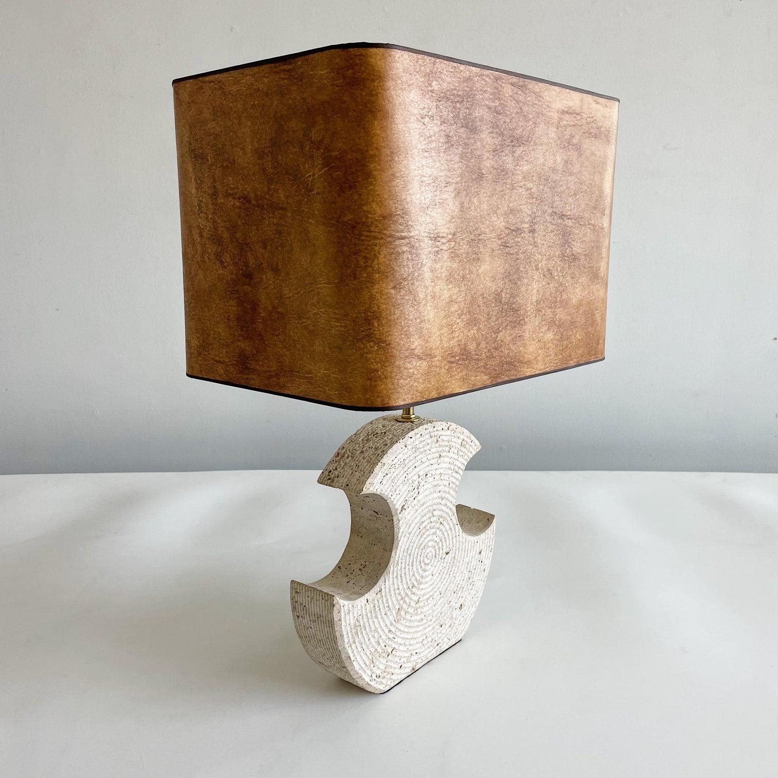 Incised Italian Travertine Vintage Lamp In Good Condition In West Palm Beach, FL