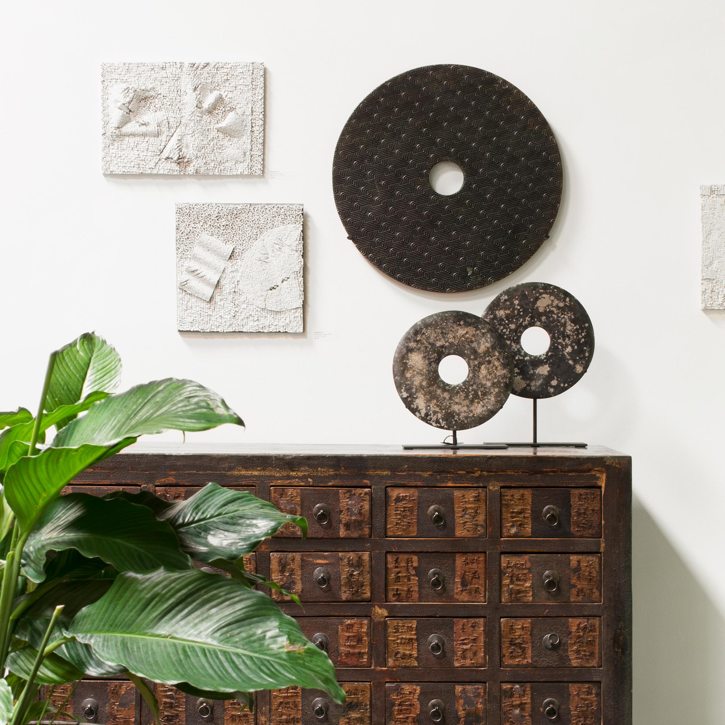 Hand-Carved Incised Jade Bi Disc with Wall Mount