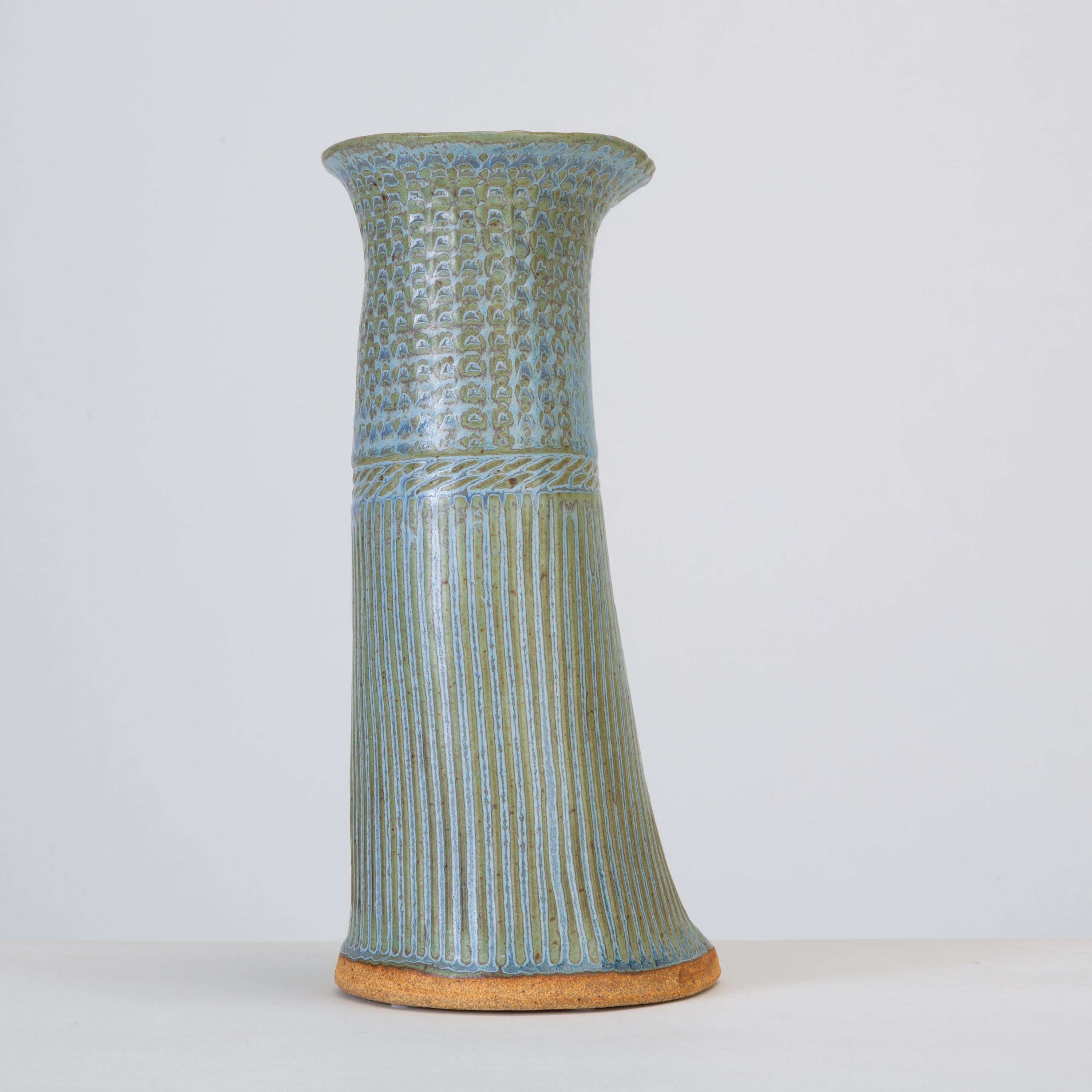Mid-Century Modern Incised Vase with Button Detail