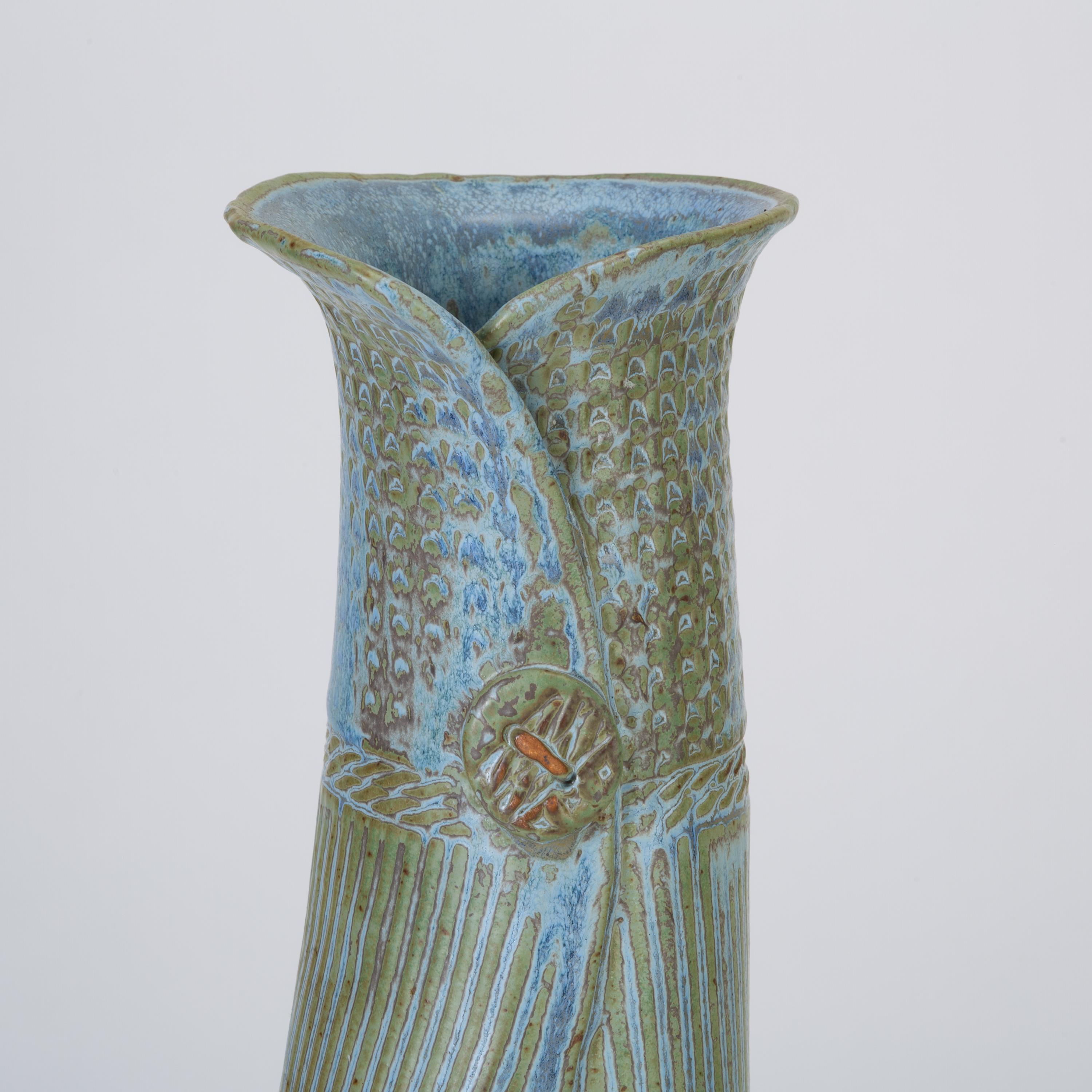 20th Century Incised Vase with Button Detail