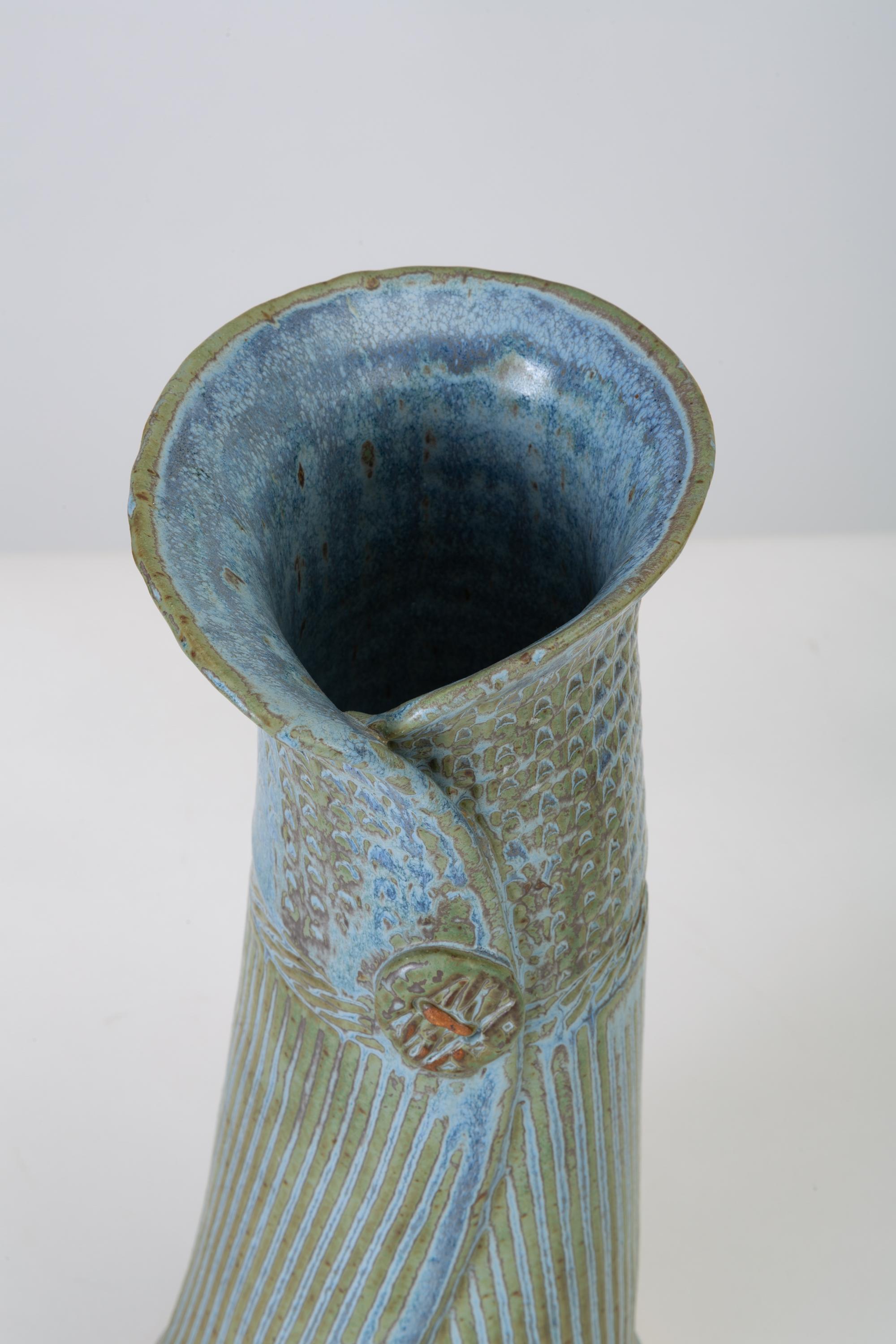 Ceramic Incised Vase with Button Detail