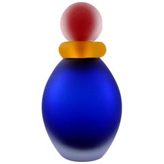 "Inciso" Murano, Blue and Orange Flacon in Mouth Blown Art Glass, 1980s