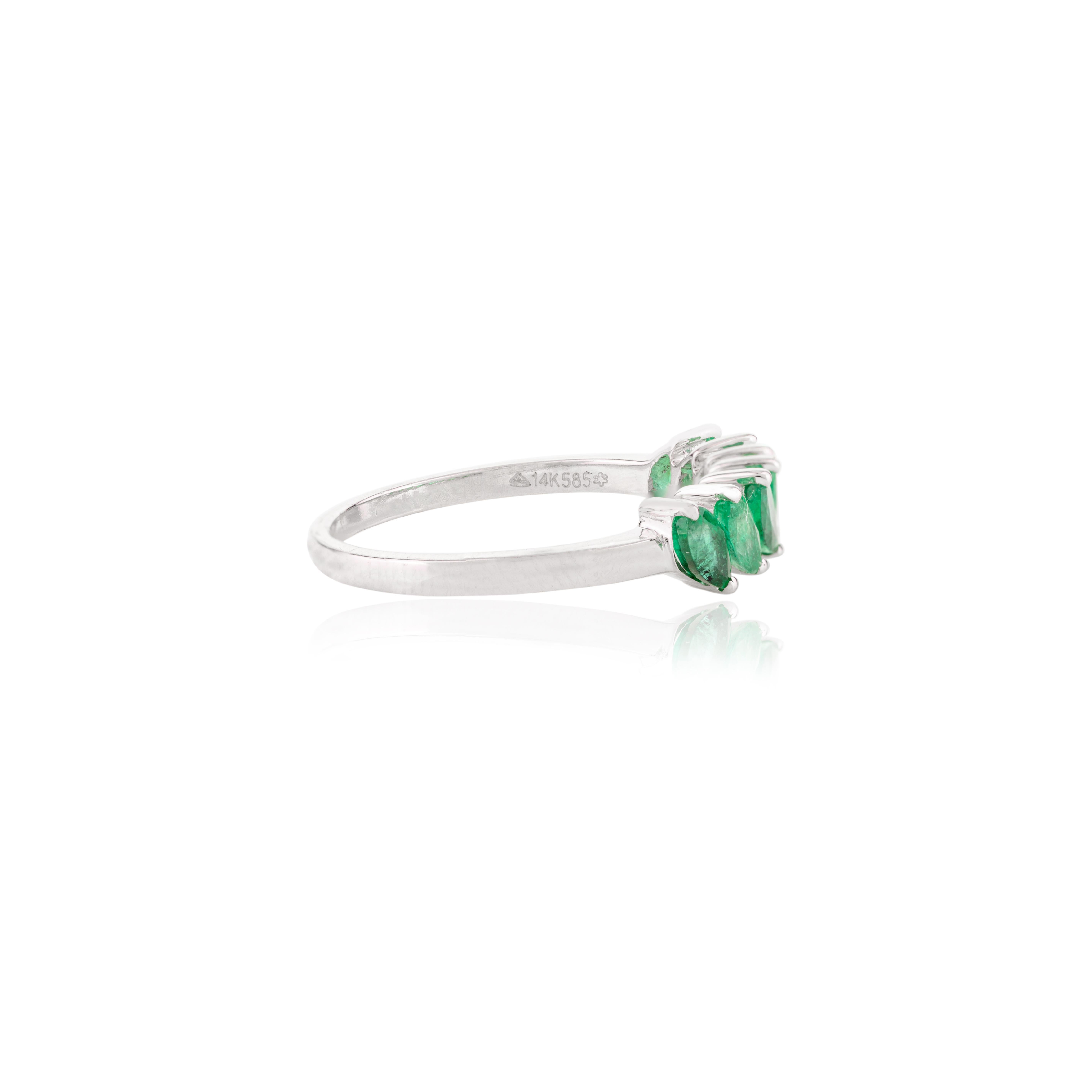 For Sale:  Incline Marquise Emerald Half Eternity Minimal Band Ring in 14k Solid White Gold 5