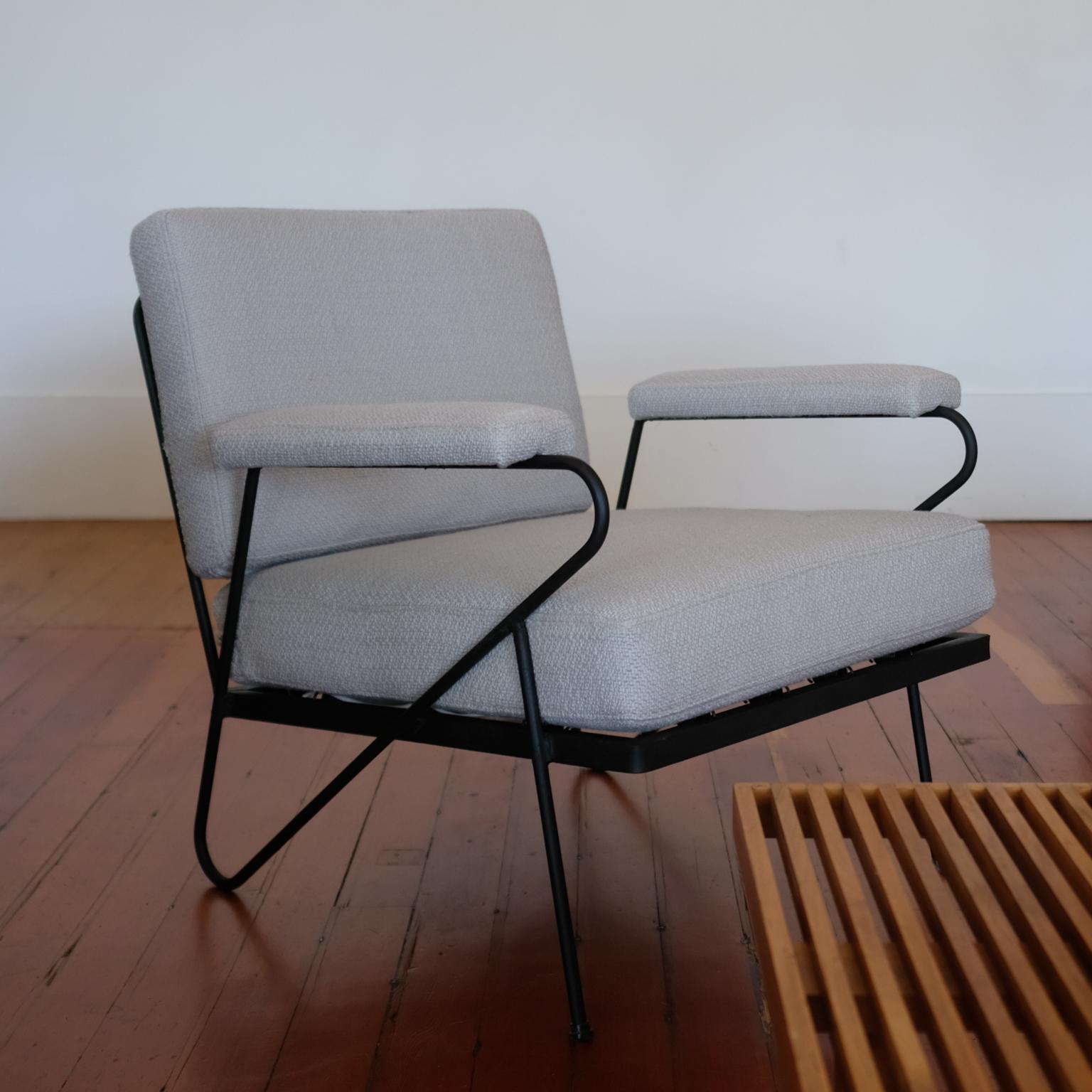 Iron lounge chair by Inco. New upholstery. 

Inco was a small furniture company in the Atwater Village area of Los Angeles. Joseph Inco (1909-1989) was the president and also designed furniture for the company. Milo Baughman was also a designer
