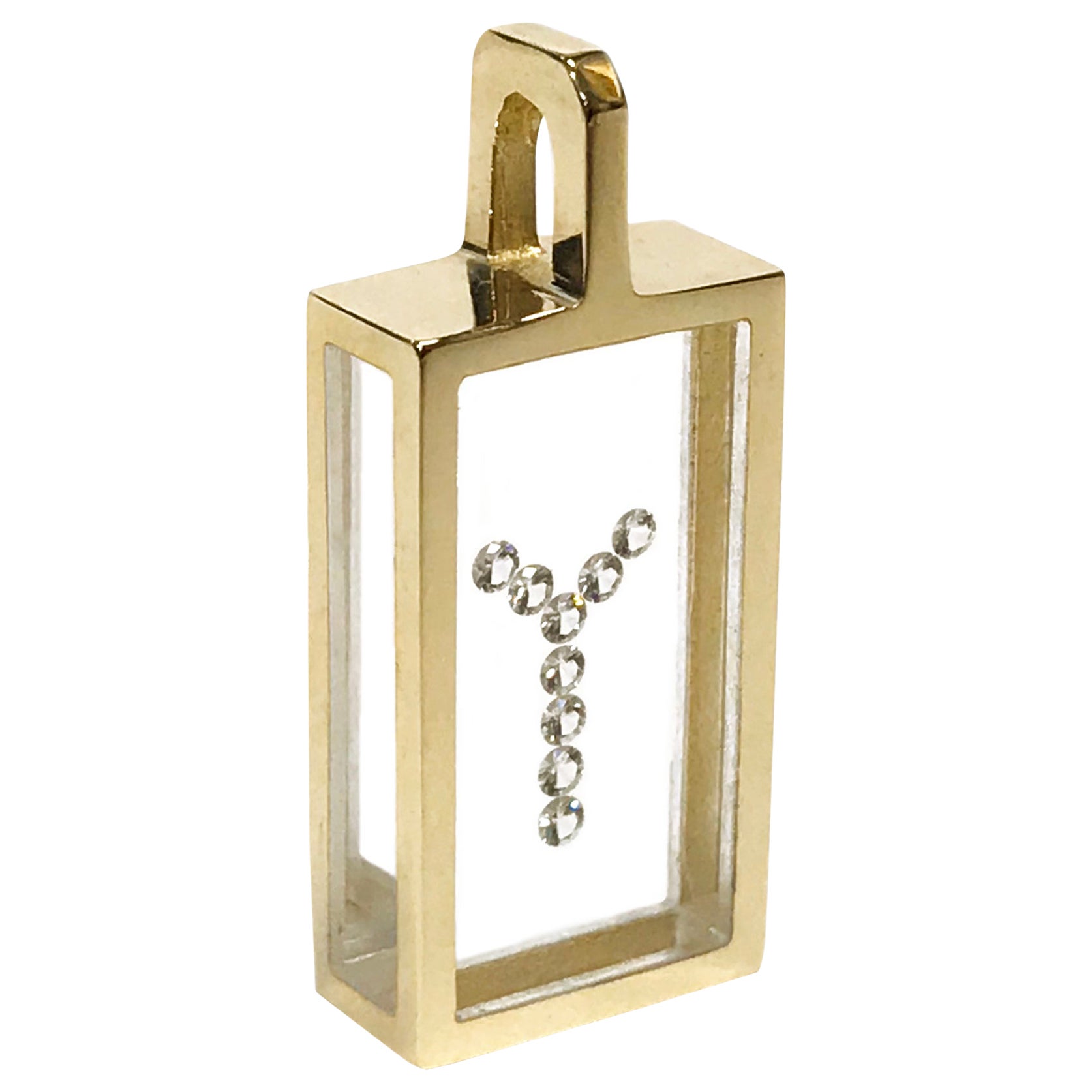 Ciondolo rettangolare con diamante fluttuante "Lettera Y" Incogem 14K in vendita