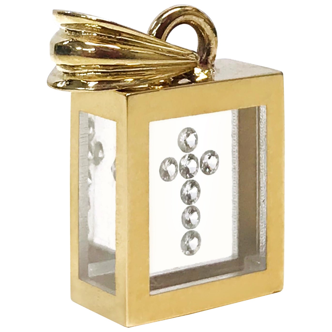 Pendentif croix flottante en diamant, or jaune 14K, Incogem