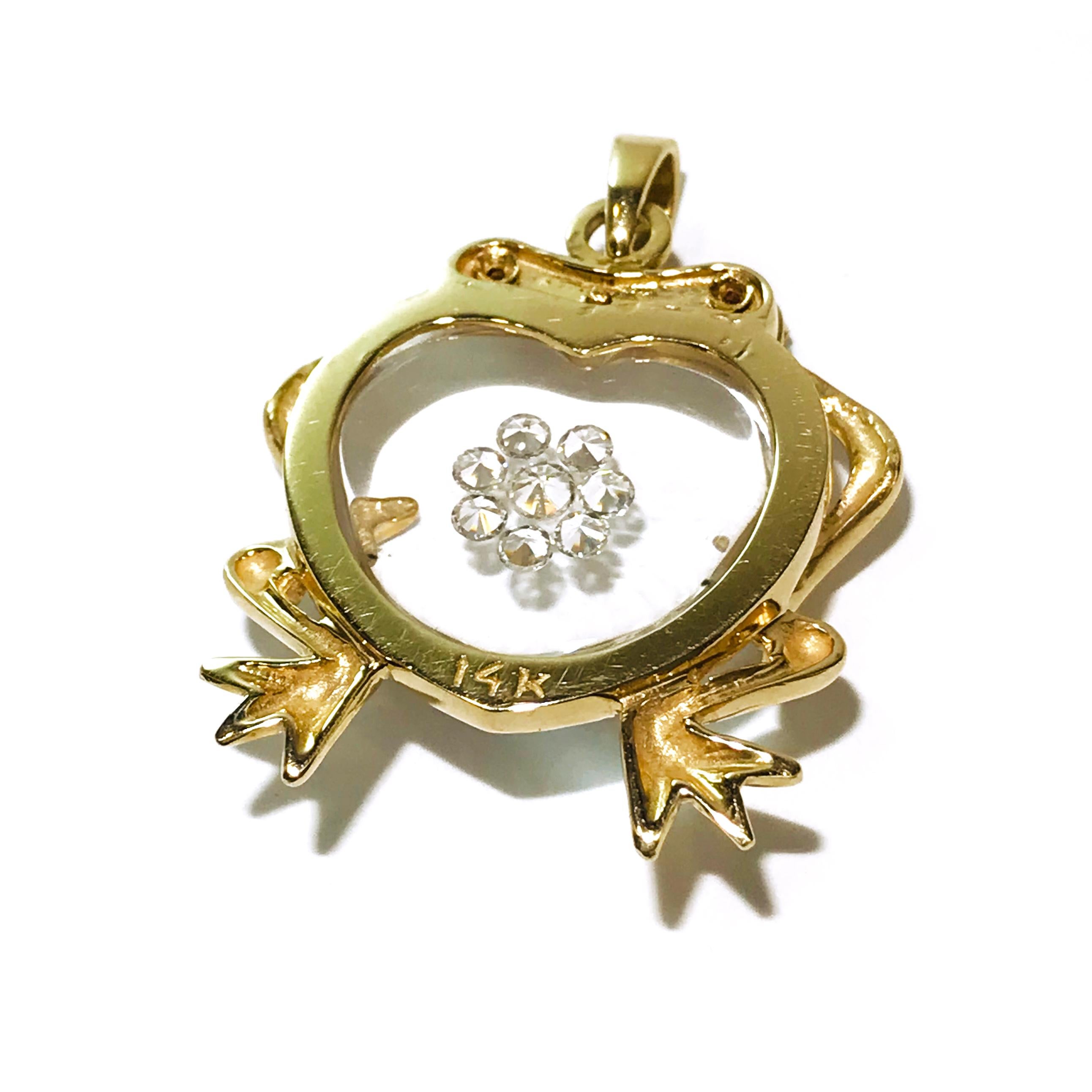 Floating Diamond Frog Pendant 14 Karat Gold In New Condition For Sale In Palm Desert, CA