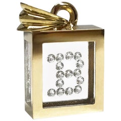 Incogem Floating Diamond Pendant, 14 Karat Yellow Gold, Letter 'B', 0.22ct