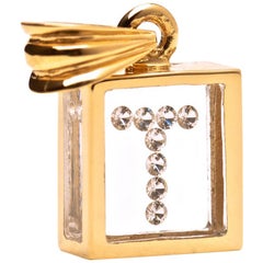 Schwebender Diamant-Anhänger aus 14 Karat Gelbgold mit Deko-Emaille 'Letter T'