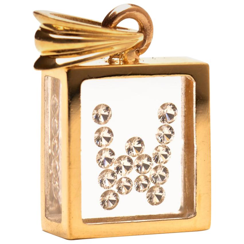 Incogem Floating Diamond Pendant 14 Karat Yellow Gold 'Letter W'