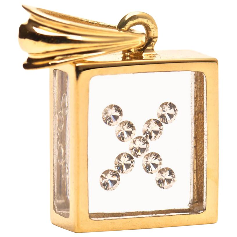 Pendentif flottant en or jaune 14 carats avec diamants Incogem "Letter X" en vente