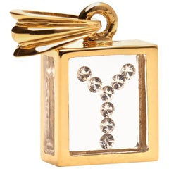 Ciondolo con diamante fluttuante in oro giallo 14 carati "Lettera Y" di Incogem