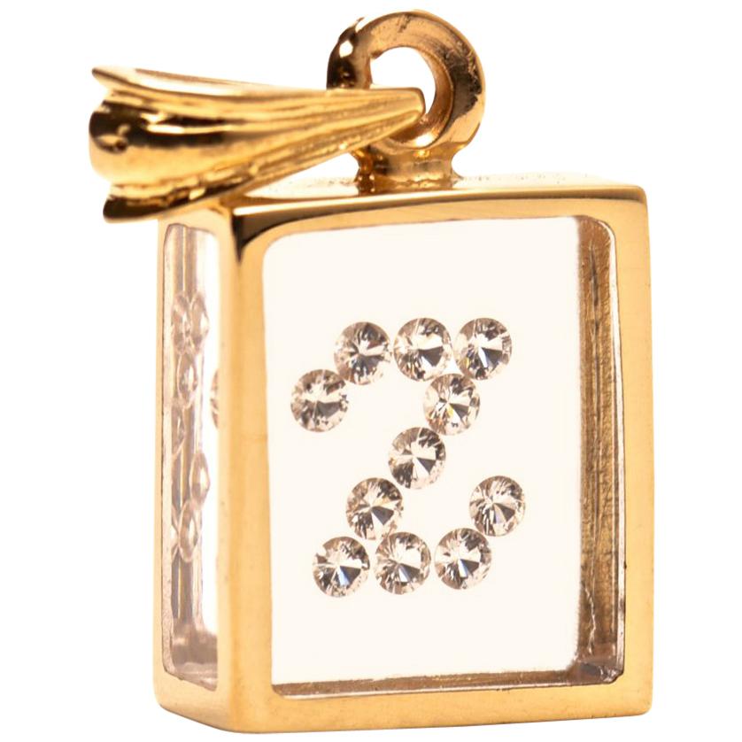 Incogem Floating Diamond Pendant 14 Karat Yellow Gold 'Letter Z' For Sale