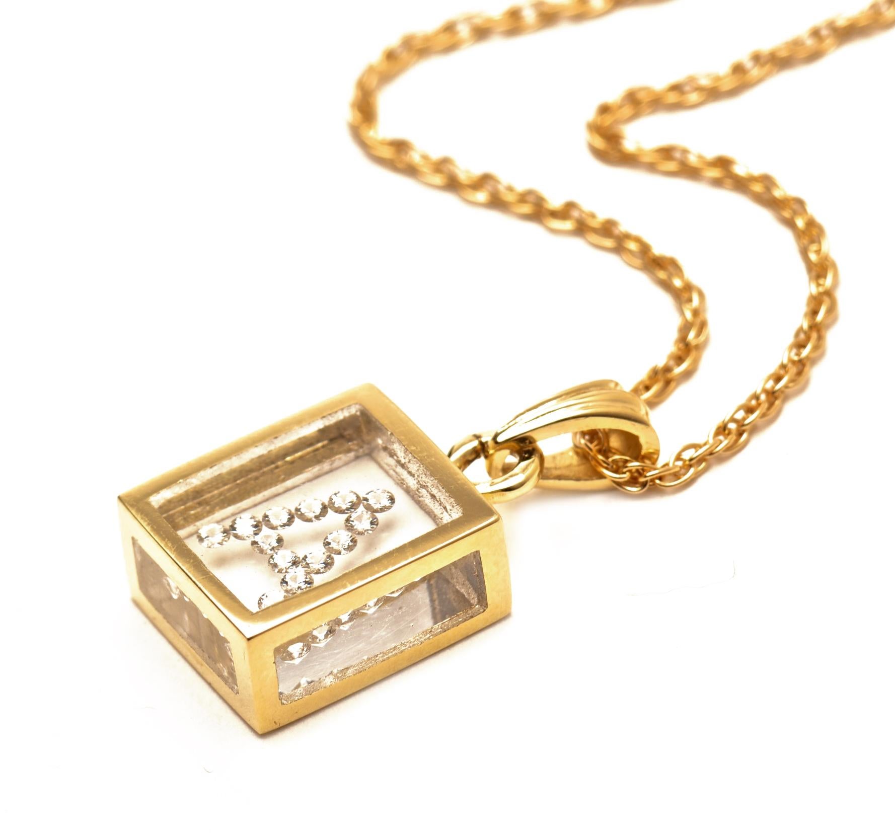 Modern Incogem Floating Diamond Pendant: 14k Yellow Gold (Letter A) For Sale