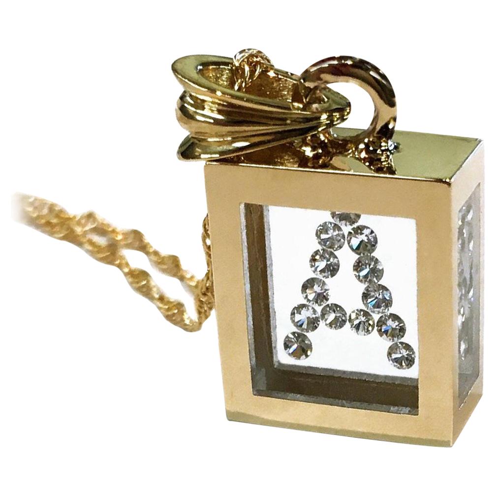 Incogem Floating Diamond Pendant: 14k Yellow Gold (Letter A) For Sale