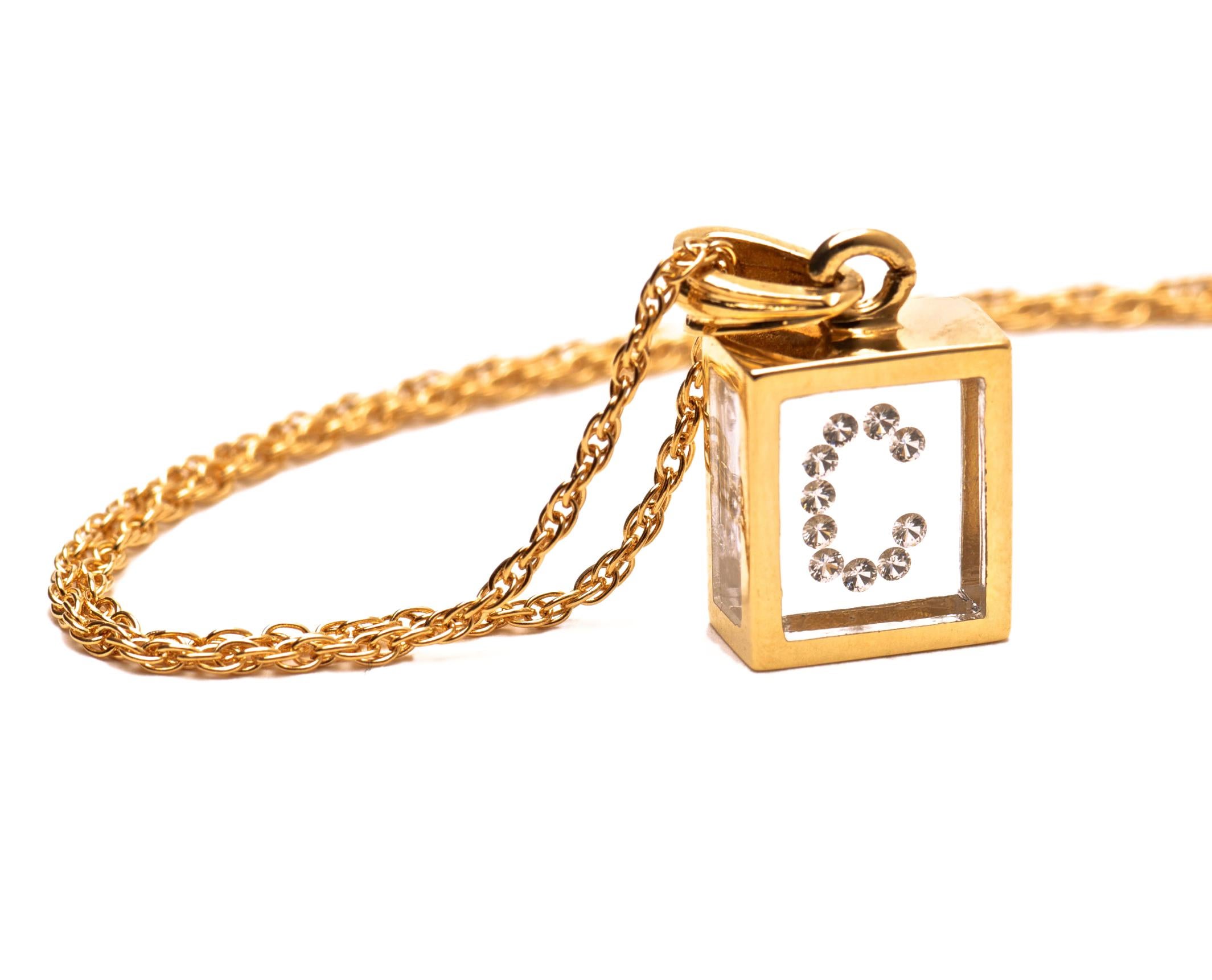 Modern Incogem Floating Diamond Pendant: 14k Yellow Gold (Letter C) For Sale