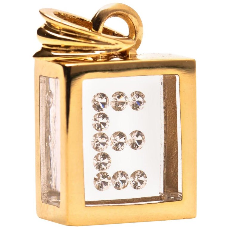 Incogem Floating Diamond Pendant: 14k Yellow Gold (Letter E) For Sale