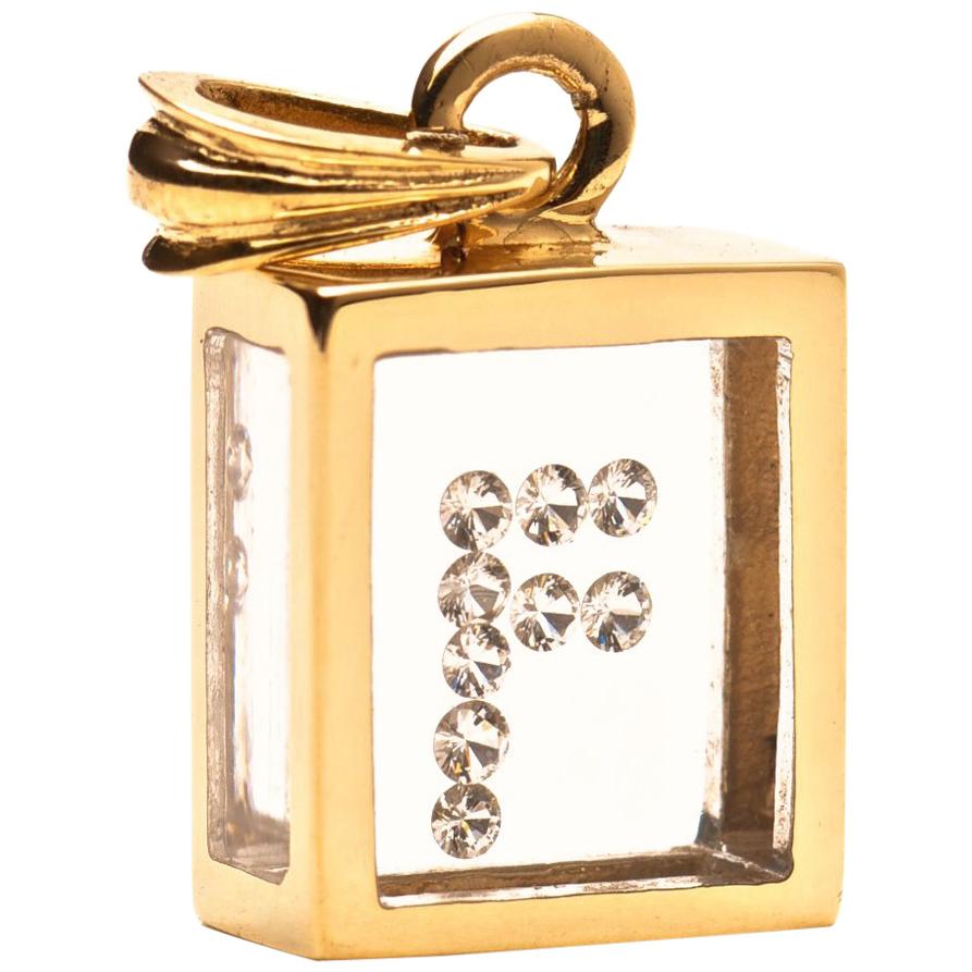 Incogem Floating Diamond Pendant: 14k Yellow Gold (Letter F) For Sale