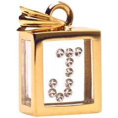 Incogem Floating Diamond Pendant, 14K Yellow Gold, Letter "J"