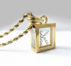 Incogem Floating Diamond Pendant, 14K Yellow Gold, Letter "K"