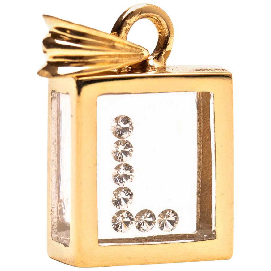 Incogem Floating Diamond Pendant: 14k Yellow Gold (Letter L) For Sale