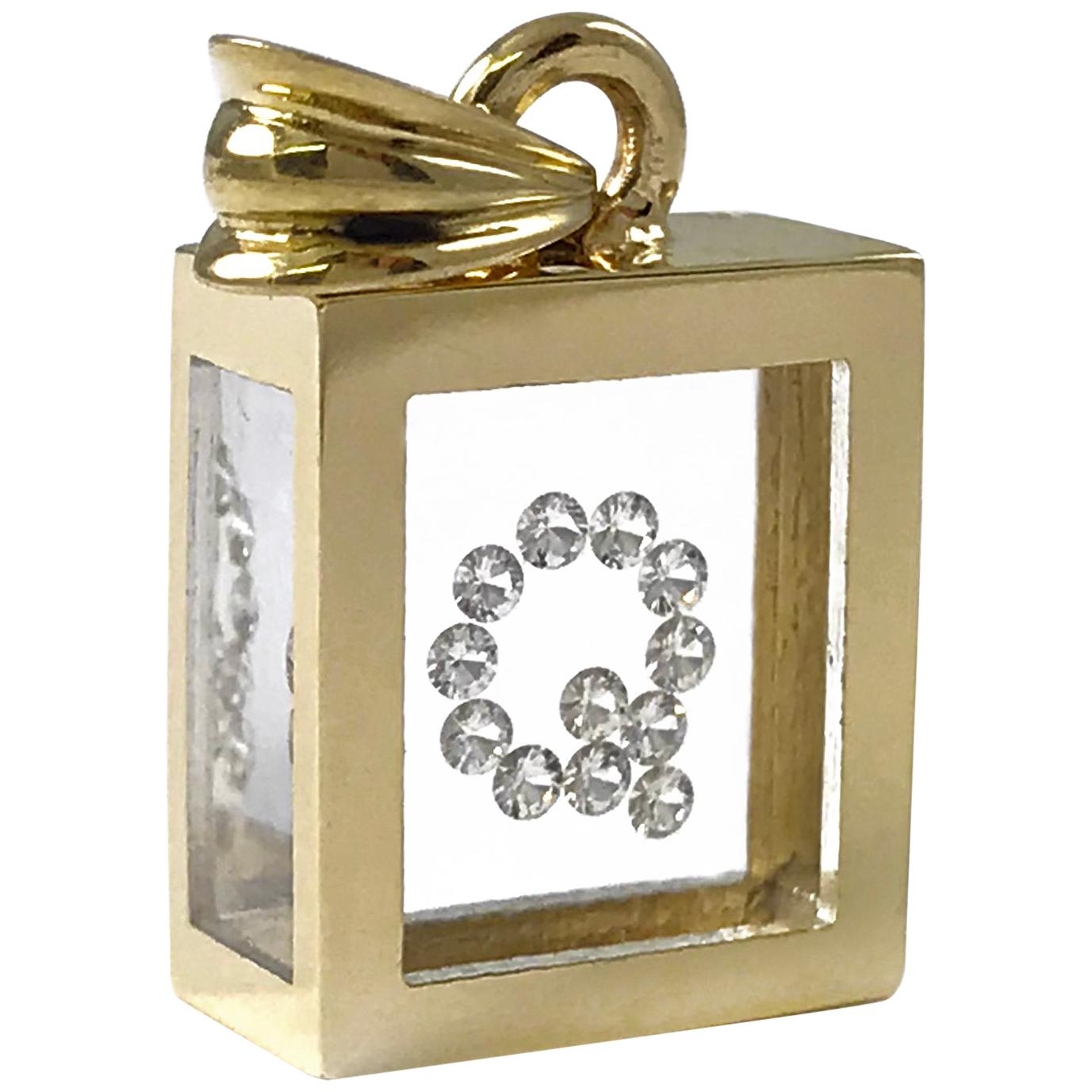 Incogem Floating Diamond Pendant: 14k Yellow Gold (Letter Q) For Sale