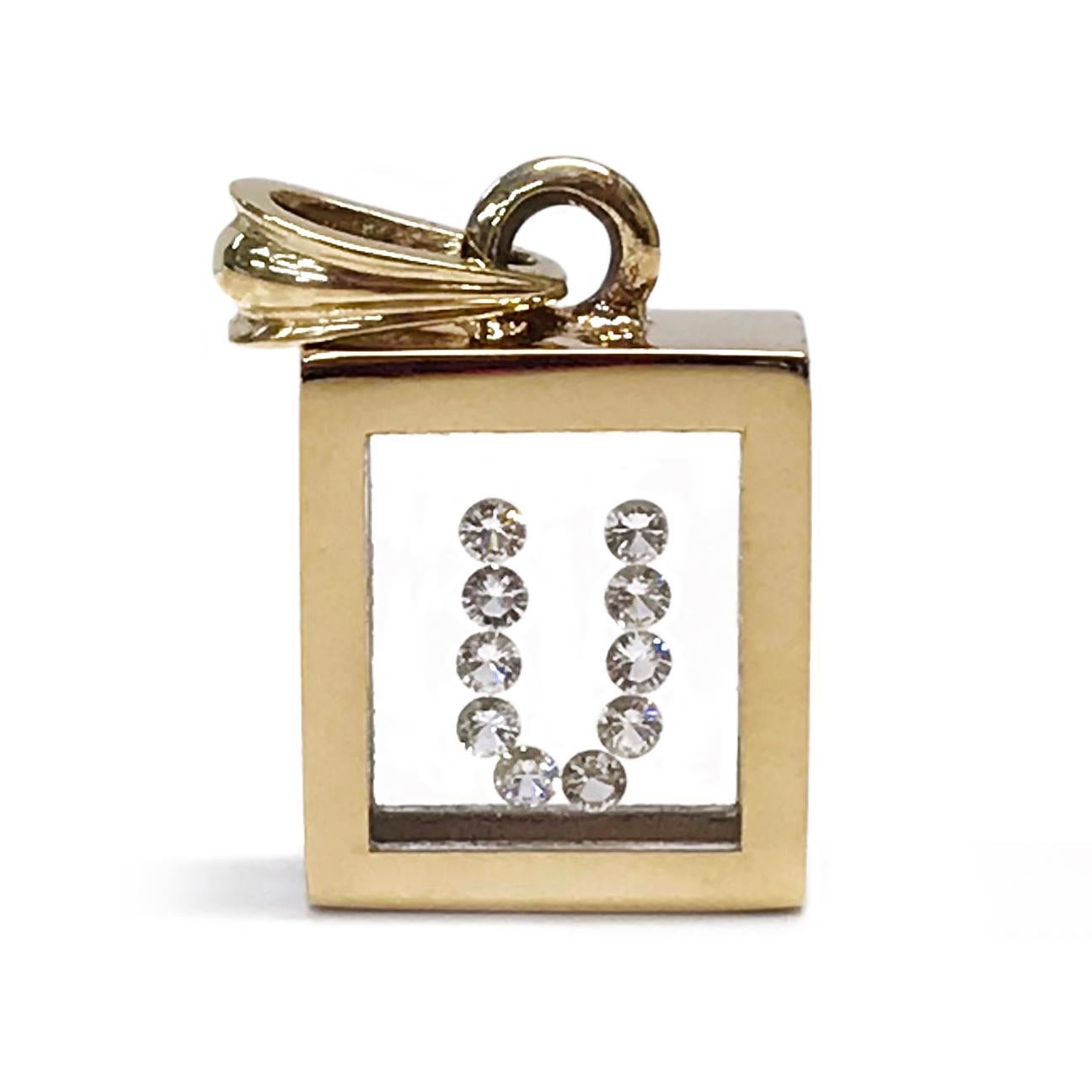 Moderne Pendentif flottant en or jaune 14 carats avec diamants Incogem «tter U » en vente