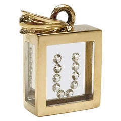 Incogem Floating Diamond Pendant, 14K Yellow Gold, Letter "U"