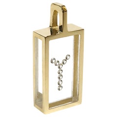 Incogem Floating Diamond Pendant, 14K Yellow Gold, Rectangle Letter "Y"