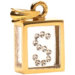 Incogem Floating Diamond Pendants, 14K Yellow Gold, Letter "S"