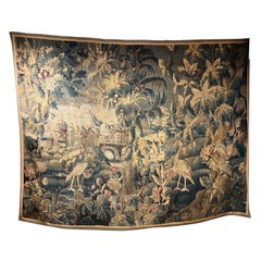 Incredibile arazzo in seta e lana Aubusson del XVII e inizio XVIII secolo, largo 7' x 9'.