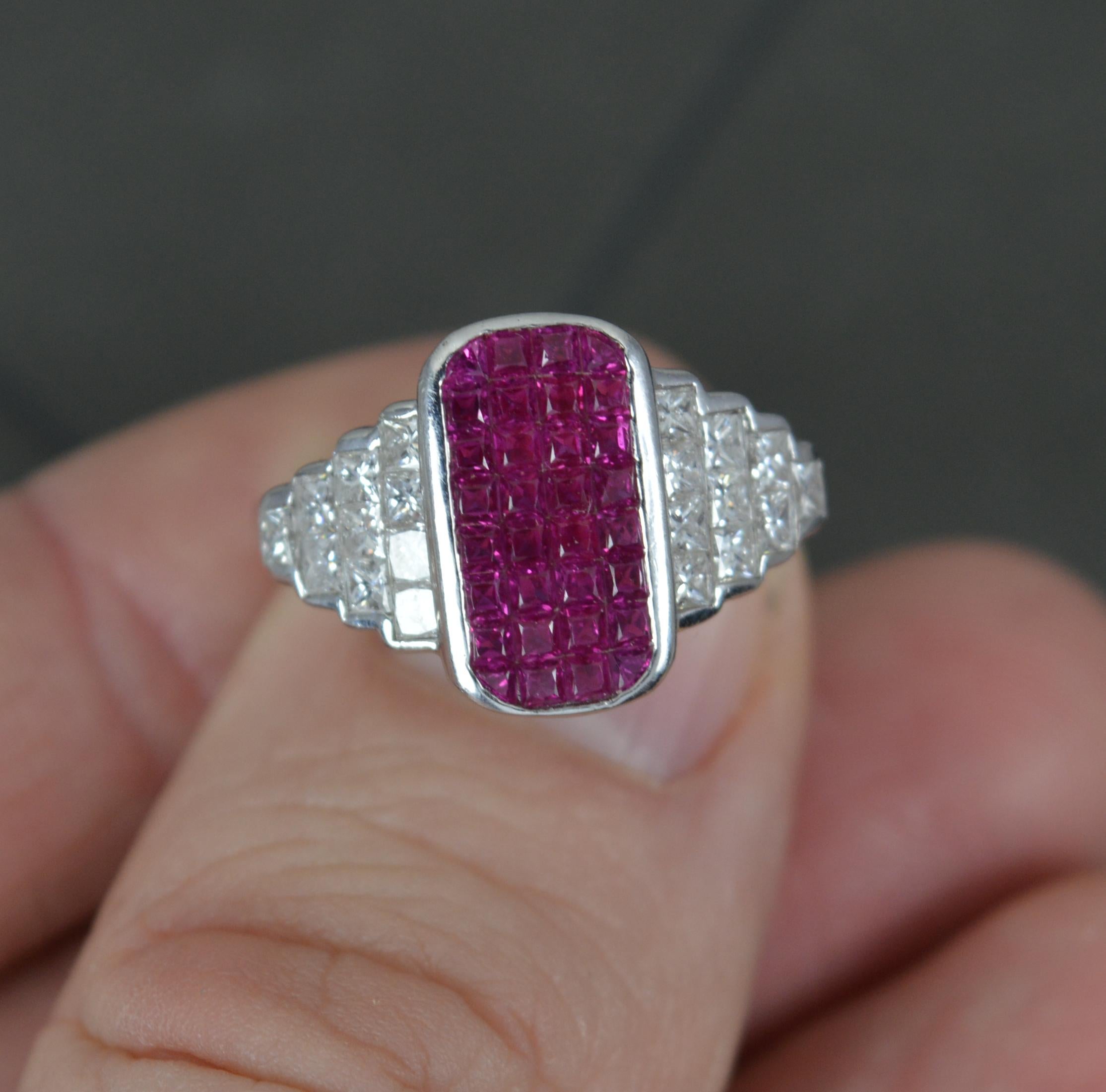 Incredible 18ct White Gold Ruby and Vs Diamond Cluster Panel Ring 2